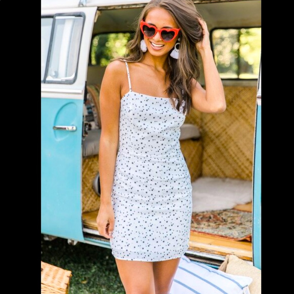 Pink Lily Kiss the Stars white printed dress